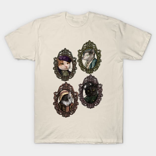 Cat Cameo Arrangement: Cats of Society T-Shirt by FreyStrandDraws